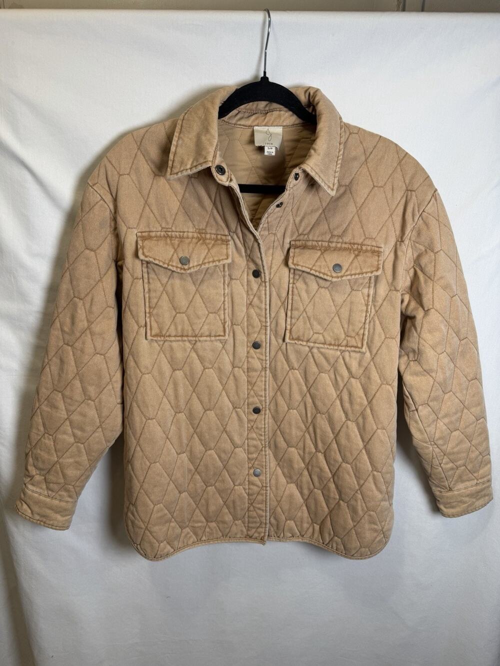 Joie Quilted Tan Shacket Jacket Women’s Sz S Snap Chore Farmhouse Utility Pocket